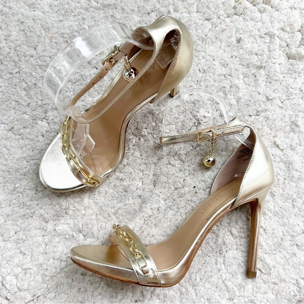 Mateo for INC Paper Clip Metallic Gold Chain Ankle-Strap Dress Heeled Sandals